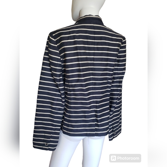 Banana Republic Womens Blazer Navy Blue With Ivory Stripe Italian Linen Sz10 - Picture 4 of 16